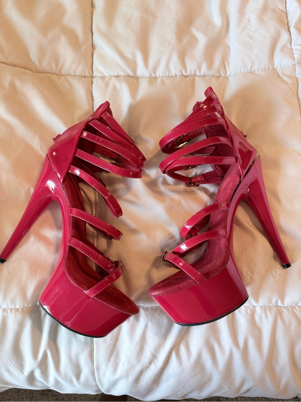 Ellie patent red strappy platform heels